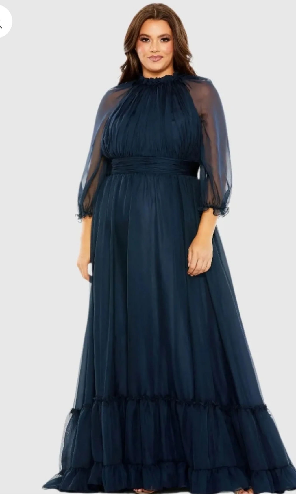 Mac Duggal 68426 Nwt Blue Navy High Neck Puff Sleeve Tiered A Line Gown
